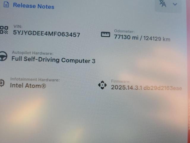 Photo 9 from auction – 2021 TESLA MODEL Y with VIN 5YJYGDEE4MF063457