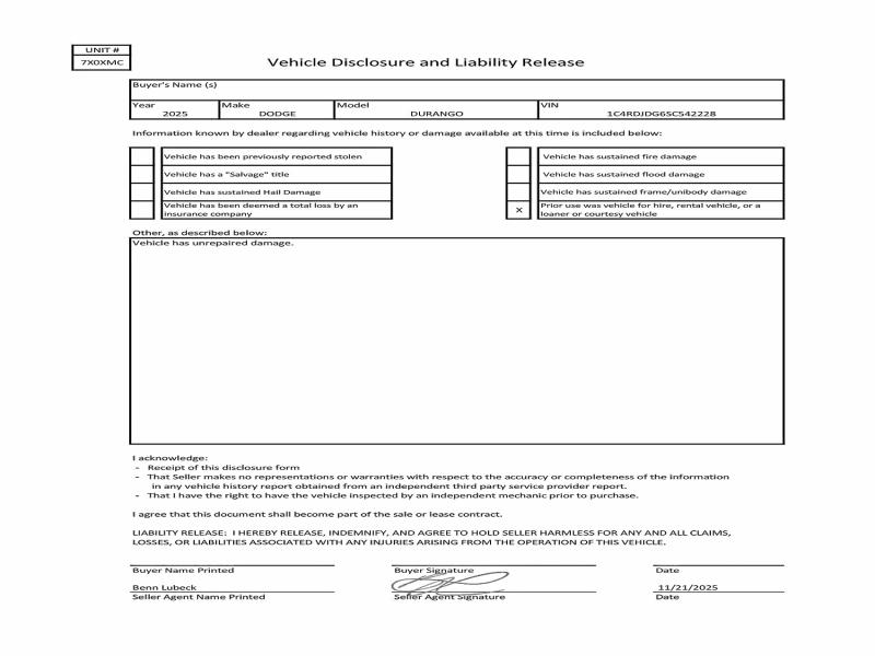 Photo 10 from auction – 2025 DODGE DURANGO GT with VIN 1C4RDJDG6SC542228