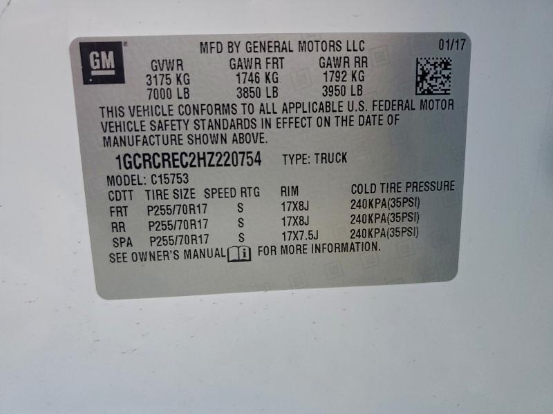 Photo 14 from auction – 2017 CHEVROLET SILVERADO with VIN 1GCRCREC2HZ220754