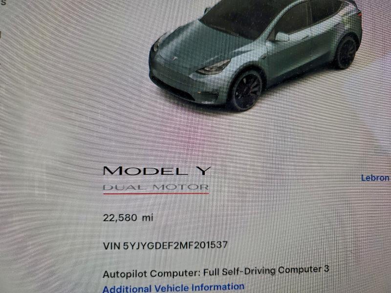 Photo 9 from auction – 2021 TESLA MODEL Y with VIN 5YJYGDEF2MF201537