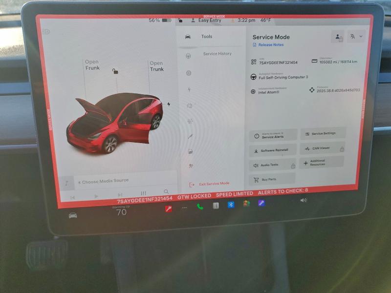 Photo 9 from auction – 2022 TESLA MODEL Y with VIN 7SAYGDEE1NF321454