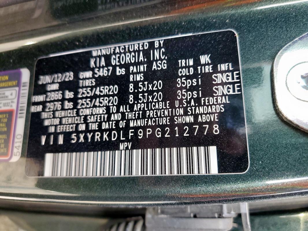 Photo 14 from auction – 2023 KIA SORENTO SX with VIN 5XYRKDLF9PG212778