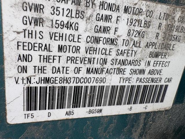 Photo 10 from auction – 2013 HONDA FIT with VIN JHMGE8H37DC007690