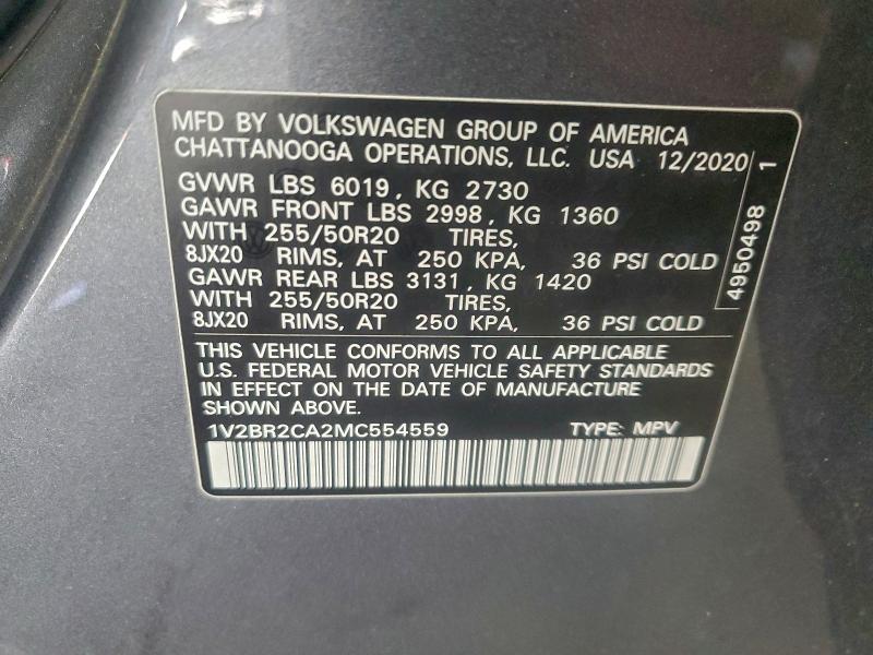 Photo 14 from auction – 2021 VOLKSWAGEN ATLAS SEL with VIN 1V2BR2CA2MC554559