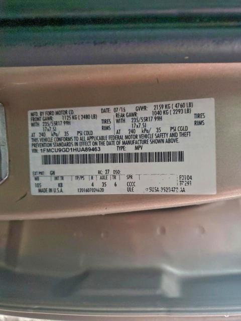 Photo 14 from auction – 2017 FORD ESCAPE SE with VIN 1FMCU9GD1HUA89463
