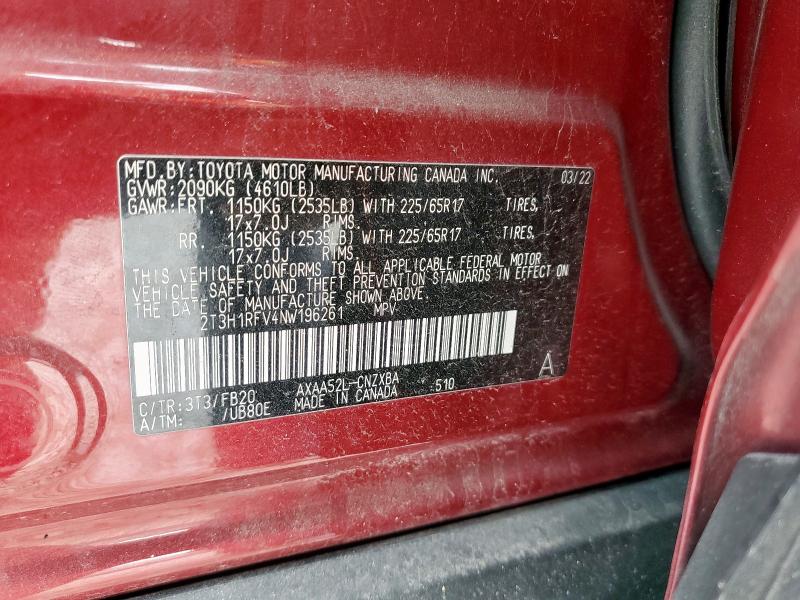 Photo 14 from auction – 2022 TOYOTA RAV4 LE with VIN 2T3H1RFV4NW196261