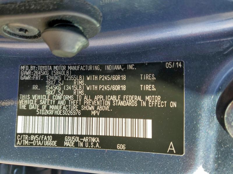 Photo 14 from auction – 2014 TOYOTA HIGHLANDER with VIN 5TDZKRFH0ES026976