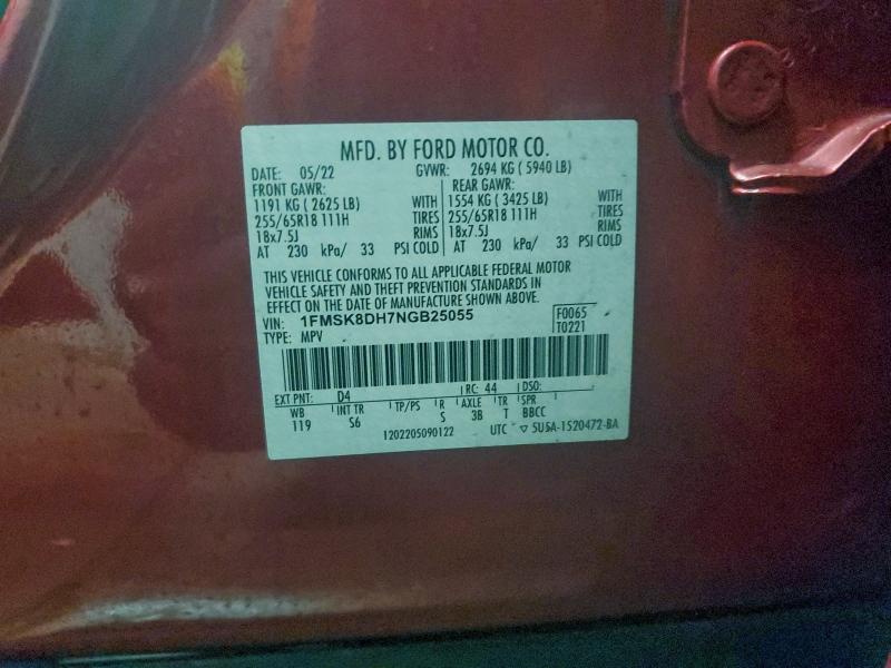 Photo 14 from auction – 2022 FORD EXPLORER X with VIN 1FMSK8DH7NGB25055
