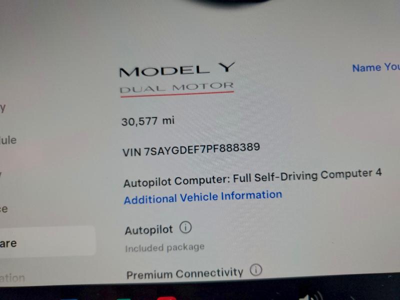 Photo 9 from auction – 2023 TESLA MODEL Y with VIN 7SAYGDEF7PF888389
