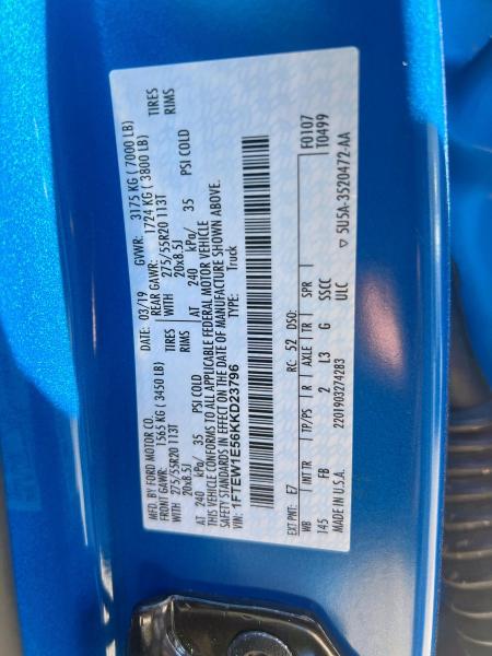 Photo 10 from auction – 2019 FORD F150 SUPER with VIN 1FTEW1E56KKD23796