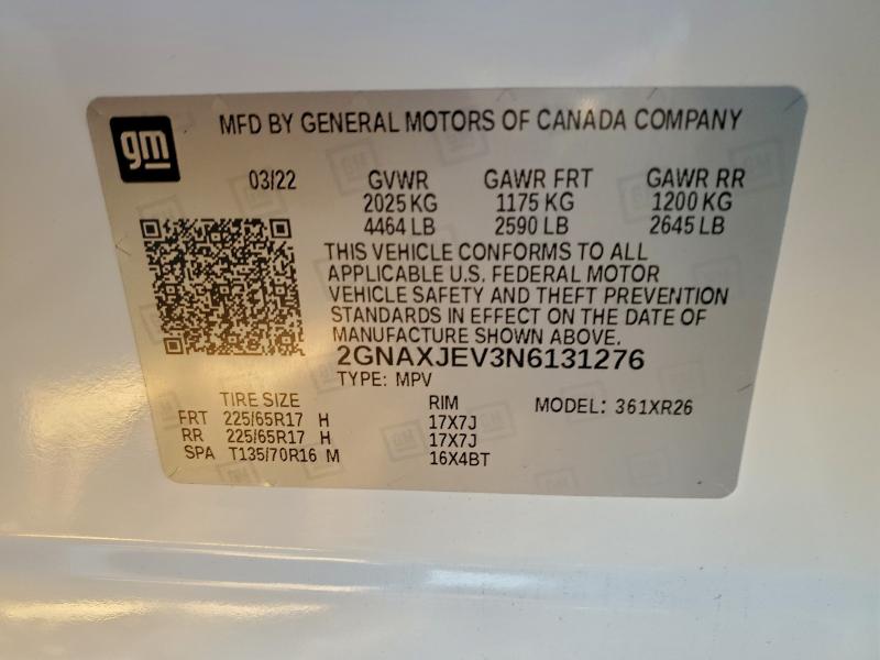 Photo 14 from auction – 2022 CHEVROLET EQUINOX LT with VIN 2GNAXJEV3N6131276