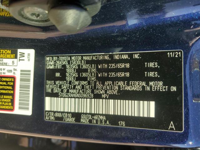 Photo 14 from auction – 2022 TOYOTA HIGHLANDER with VIN 5TDGZRAH6NS096928