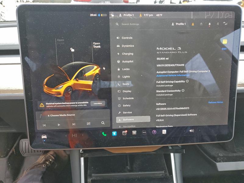 Photo 9 from auction – 2020 TESLA MODEL 3 with VIN 5YJ3E1EA0LF704419