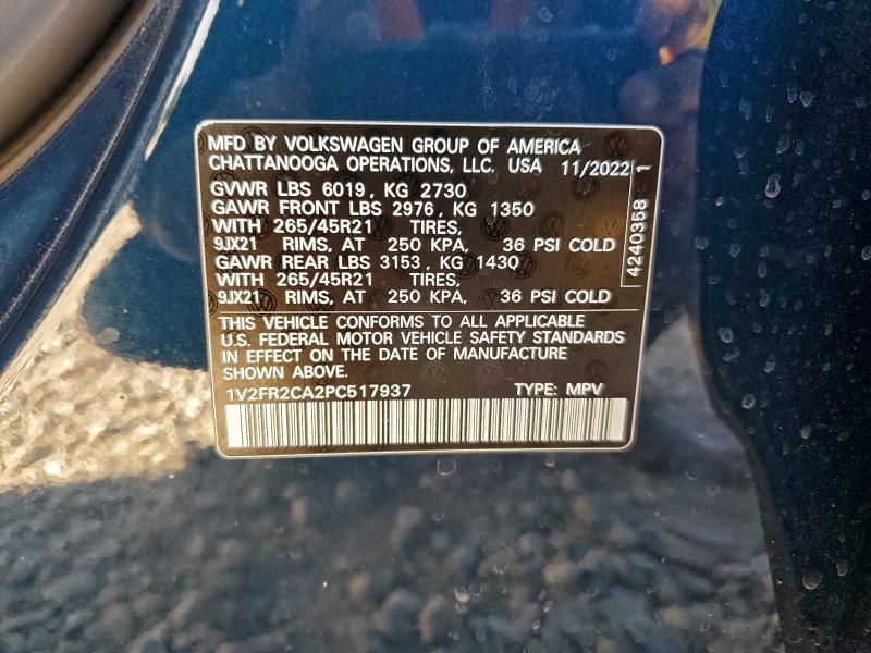 Photo 14 from auction – 2023 VOLKSWAGEN ATLAS SEL with VIN 1V2FR2CA2PC517937