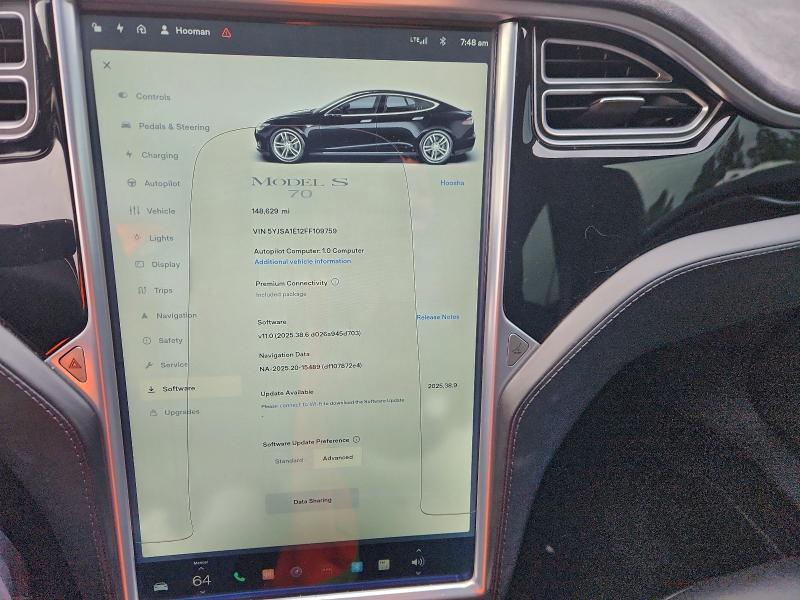 Photo 9 from auction – 2015 TESLA MODEL S with VIN 5YJSA1E12FF109759