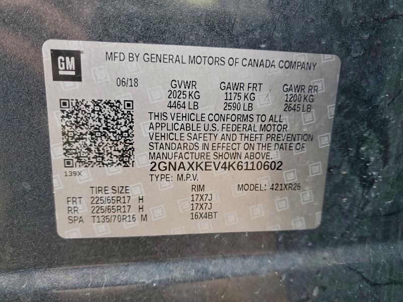Photo 14 from auction – 2019 CHEVROLET EQUINOX with VIN 2GNAXKEV4K6110602