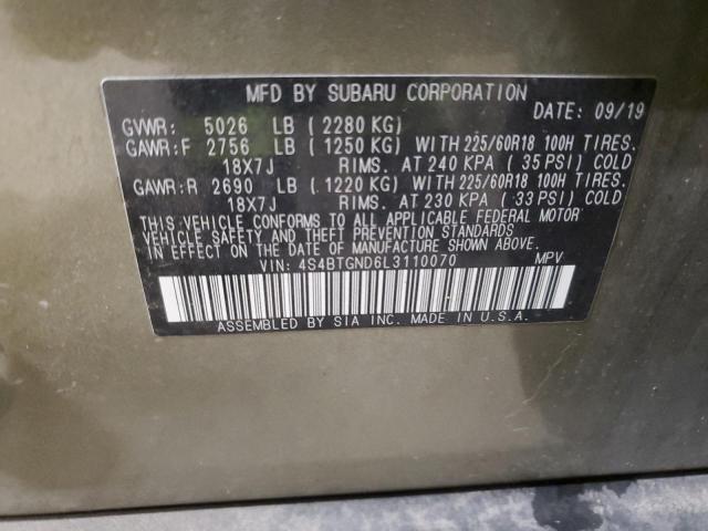 Photo 14 from auction – 2020 SUBARU OUTBACK LI with VIN 4S4BTGND6L3110070
