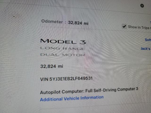 Photo 9 from auction – 2020 TESLA MODEL 3 with VIN 5YJ3E1EB2LF649531