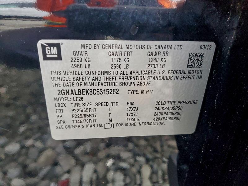 Photo 14 from auction – 2012 CHEVROLET EQUINOX LS with VIN 2GNALBEK8C6315262