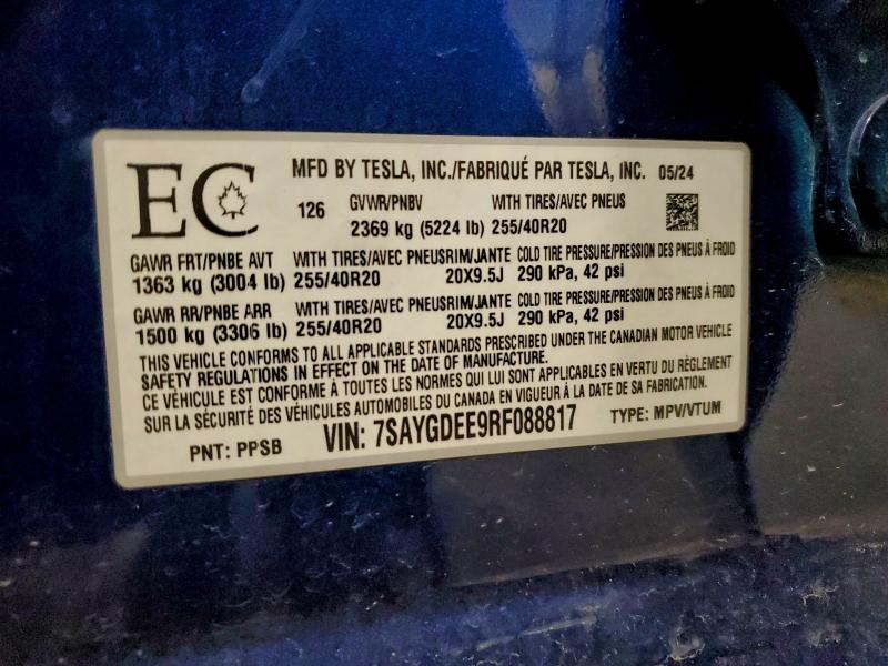 Photo 14 from auction – 2024 TESLA MODEL Y with VIN 7SAYGDEE9RF088817