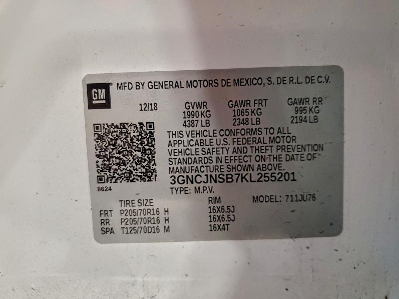 Photo 14 from auction – 2019 CHEVROLET TRAX LS with VIN 3GNCJNSB7KL255201