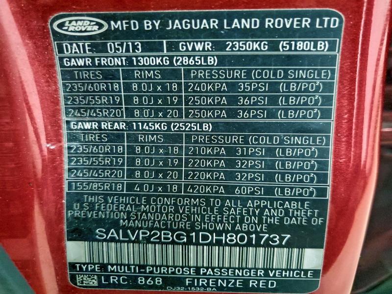 Photo 14 from auction – 2013 LAND ROVER RANGE ROVE with VIN SALVP2BG1DH801737