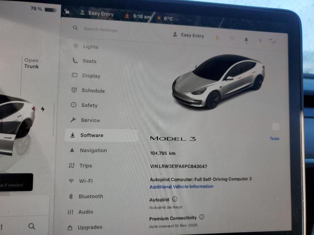 Photo 9 from auction – 2023 TESLA MODEL 3 with VIN LRW3E1FA6PC843047