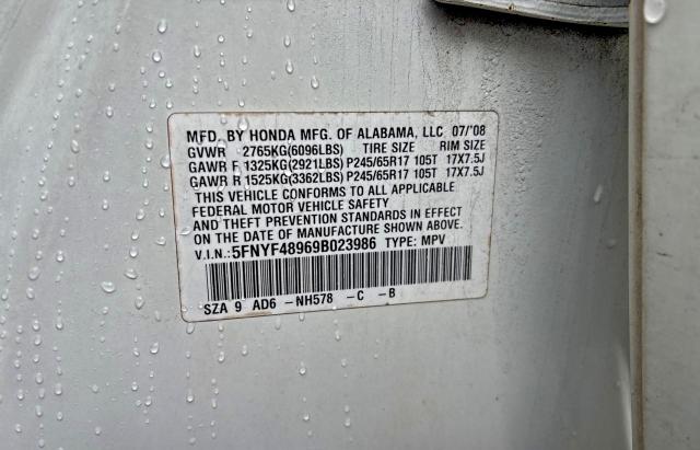 Photo 10 from auction – 2009 HONDA PILOT TOUR with VIN 5FNYF48969B023986