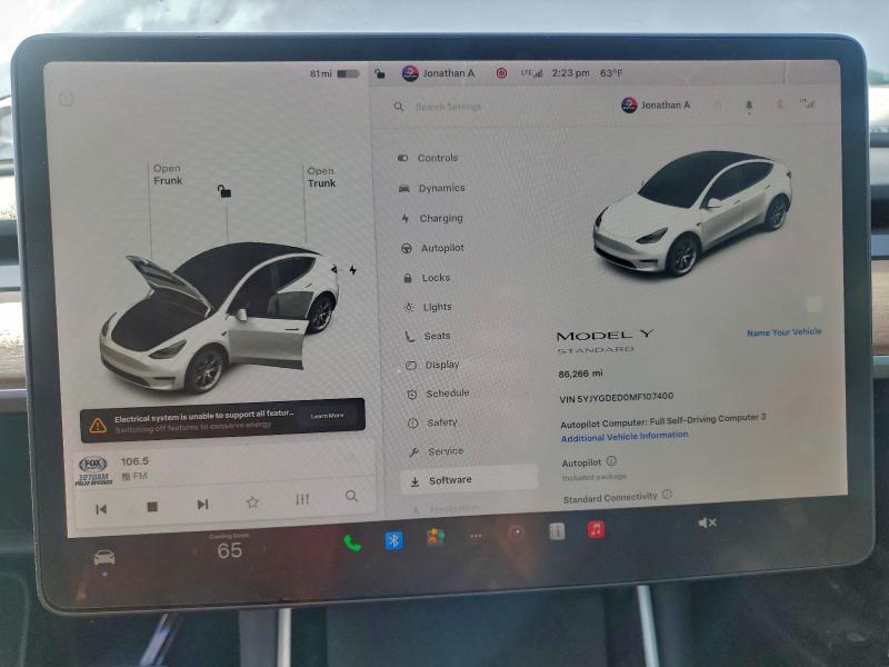 Photo 9 from auction – 2021 TESLA MODEL Y with VIN 5YJYGDED0MF107400