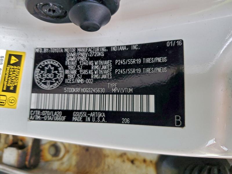 Photo 14 from auction – 2016 TOYOTA HIGHLANDER with VIN 5TDDKRFH0GS245630