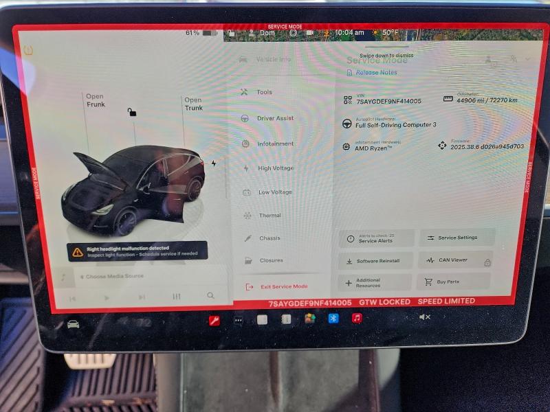 Photo 9 from auction – 2022 TESLA MODEL Y with VIN 7SAYGDEF9NF414005