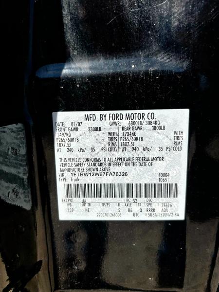 Photo 10 from auction – 2007 FORD F150 SUPER with VIN 1FTRW12W67FA76326