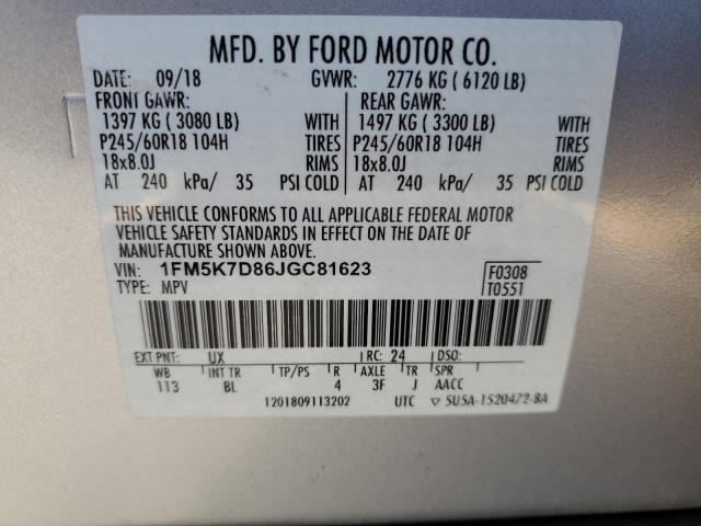 Zdjęcie 14 z aukcji – 2018 FORD EXPLORER X z VIN 1FM5K7D86JGC81623