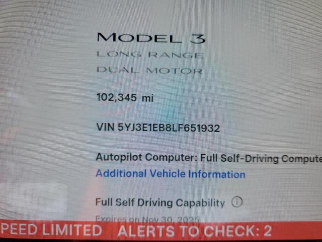 Photo 9 from auction – 2020 TESLA MODEL 3 with VIN 5YJ3E1EB8LF651932