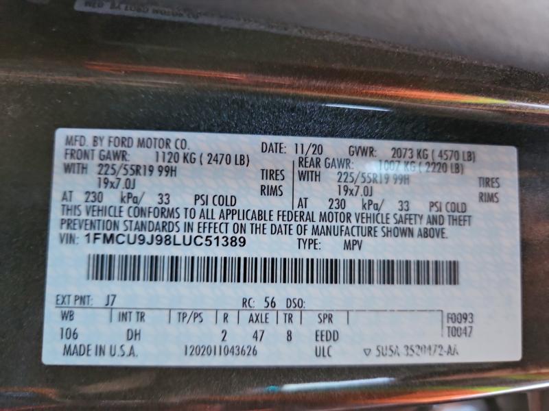 Photo 14 from auction – 2020 FORD ESCAPE with VIN 1FMCU9J98LUC51389