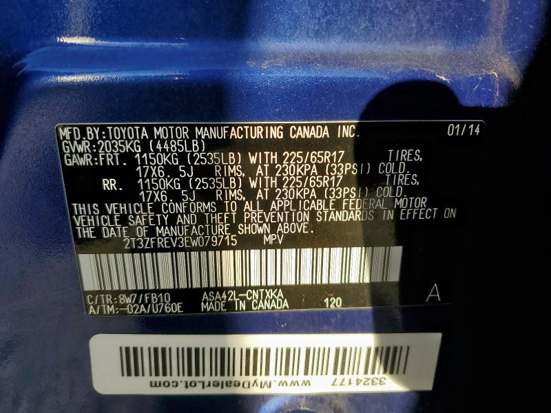 Photo 14 from auction – 2014 TOYOTA RAV4 with VIN 2T3ZFREV3EW079715