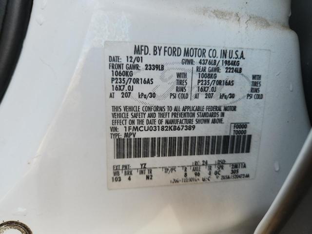 Photo 14 from auction – 2002 FORD ESCAPE XLT with VIN 1FMCU03182KB67389