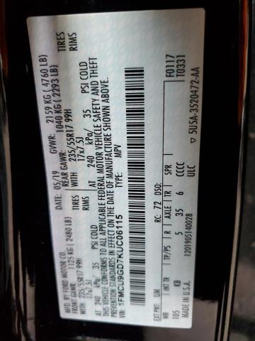 Photo 14 from auction – 2019 FORD ESCAPE SE with VIN 1FMCU9GD7KUC06115
