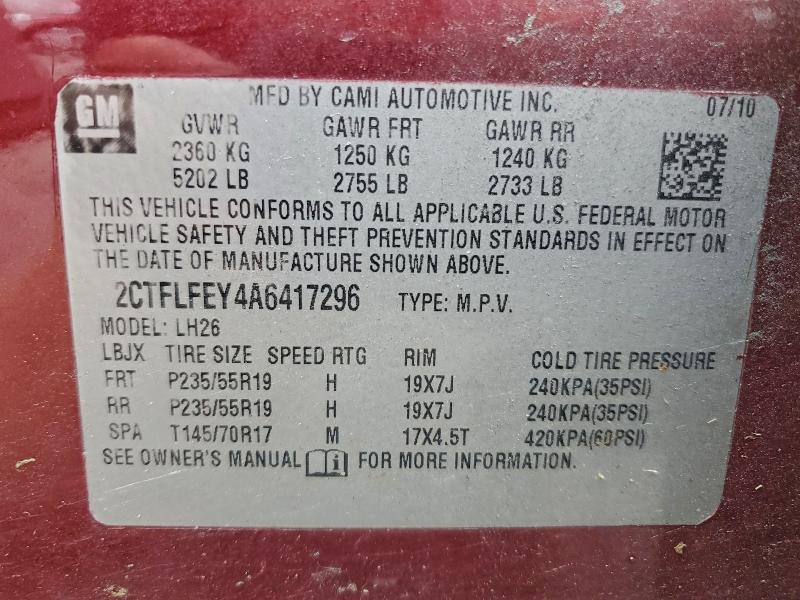 Photo 14 from auction – 2010 GMC TERRAIN SL with VIN 2CTFLFEY4A6417296