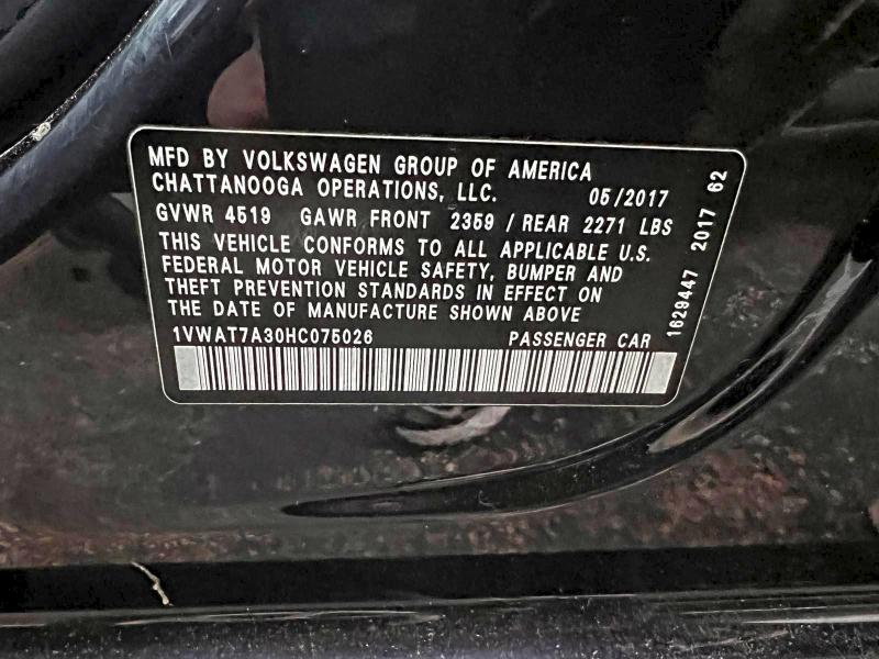Photo 10 from auction – 2017 VOLKSWAGEN PASSAT S with VIN 1VWAT7A30HC075026