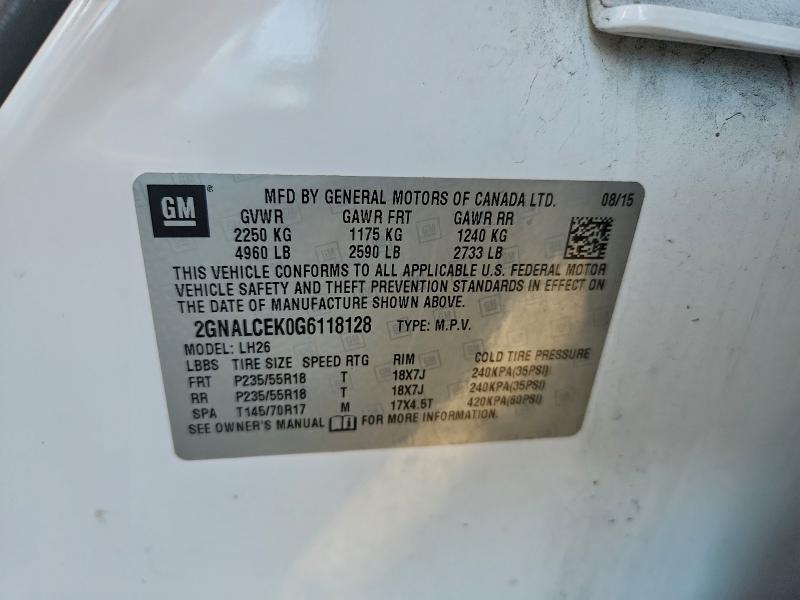 Photo 14 from auction – 2016 CHEVROLET EQUINOX LT with VIN 2GNALCEK0G6118128