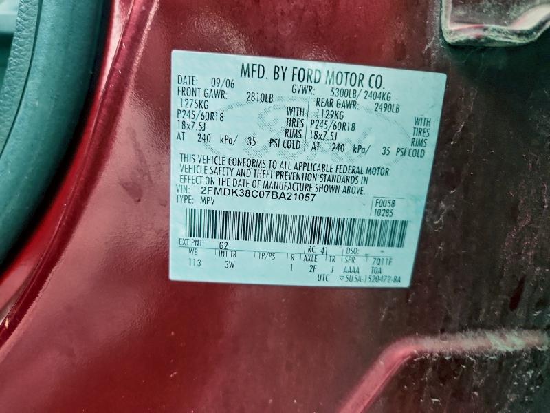 Photo 14 from auction – 2007 FORD EDGE SEL with VIN 2FMDK38C07BA21057
