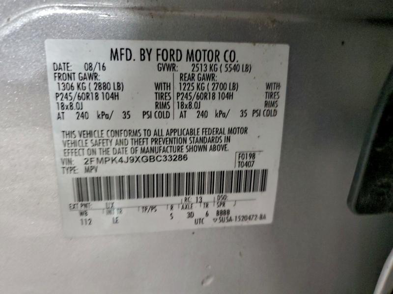 Photo 14 from auction – 2016 FORD EDGE SEL with VIN 2FMPK4J9XGBC33286