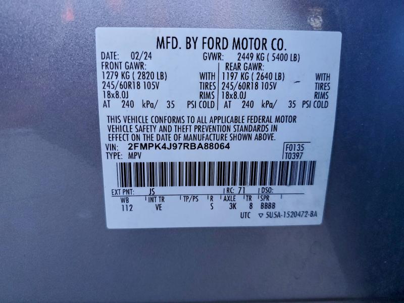 Photo 14 from auction – 2024 FORD EDGE SEL with VIN 2FMPK4J97RBA88064
