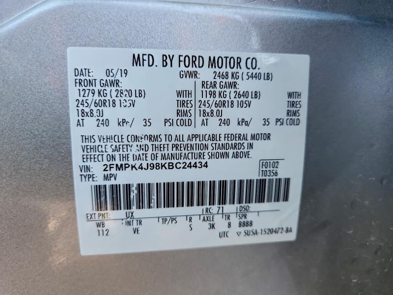 Photo 14 from auction – 2019 FORD EDGE SEL with VIN 2FMPK4J98KBC24434