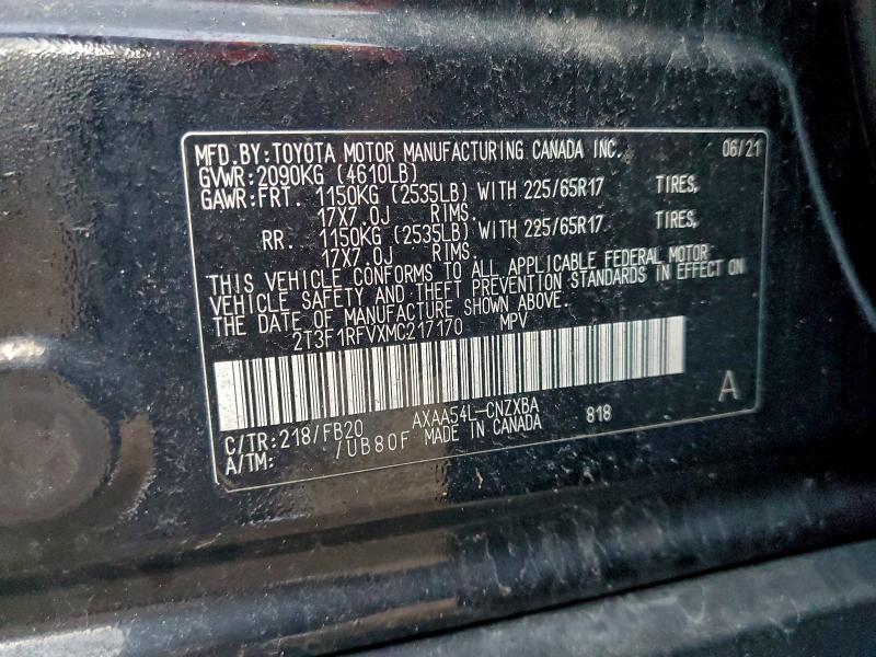 Photo 14 from auction – 2021 TOYOTA RAV4 LE with VIN 2T3F1RFVXMC217170
