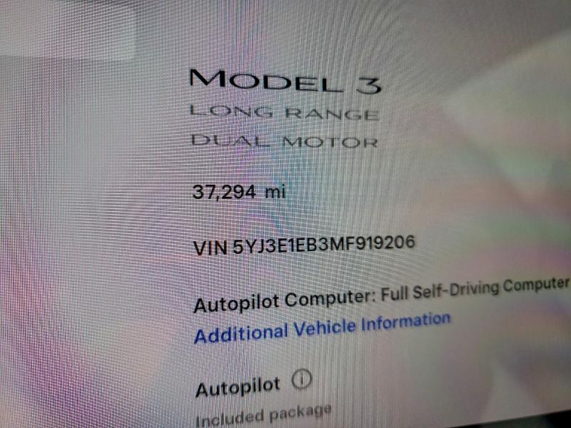 Photo 9 from auction – 2021 TESLA MODEL 3 with VIN 5YJ3E1EB3MF919206