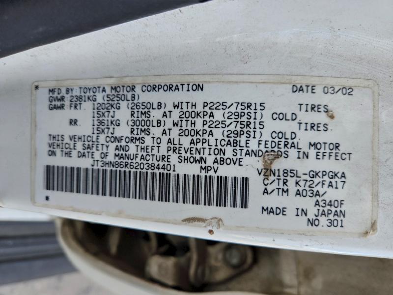 Photo 14 from auction – 2002 TOYOTA 4RUNNER SR with VIN JT3HN86R620384401