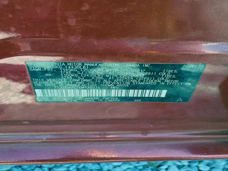 Photo 14 from auction – 2012 TOYOTA RAV4 with VIN 2T3ZF4DV7CW132014