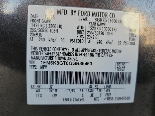 Photo 14 from auction – 2016 FORD EXPLORER S with VIN 1FM5K8GT8GGB86463